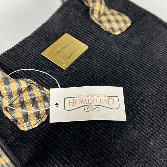 Longaberger Corduroy Plaid Small Tote Bag Purse Black Tan Khaki Check Homestead - Picture 5 of 16
